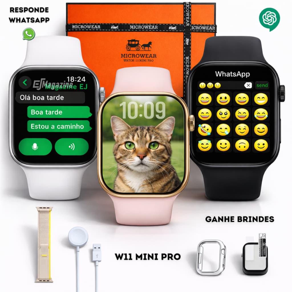 Smartwatch Microwear W11 Mini Pro 42mm Feminino Masculino Responde WhatsApp Tela Amoled + Brindes