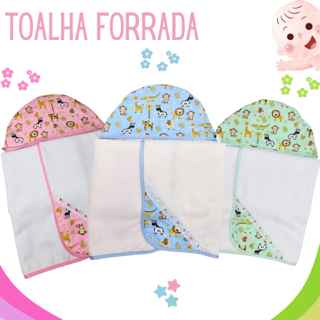 Toalha De Banho Bebê Com Capuz Forrada Estampas Novas Coleção Exclusiva Soft