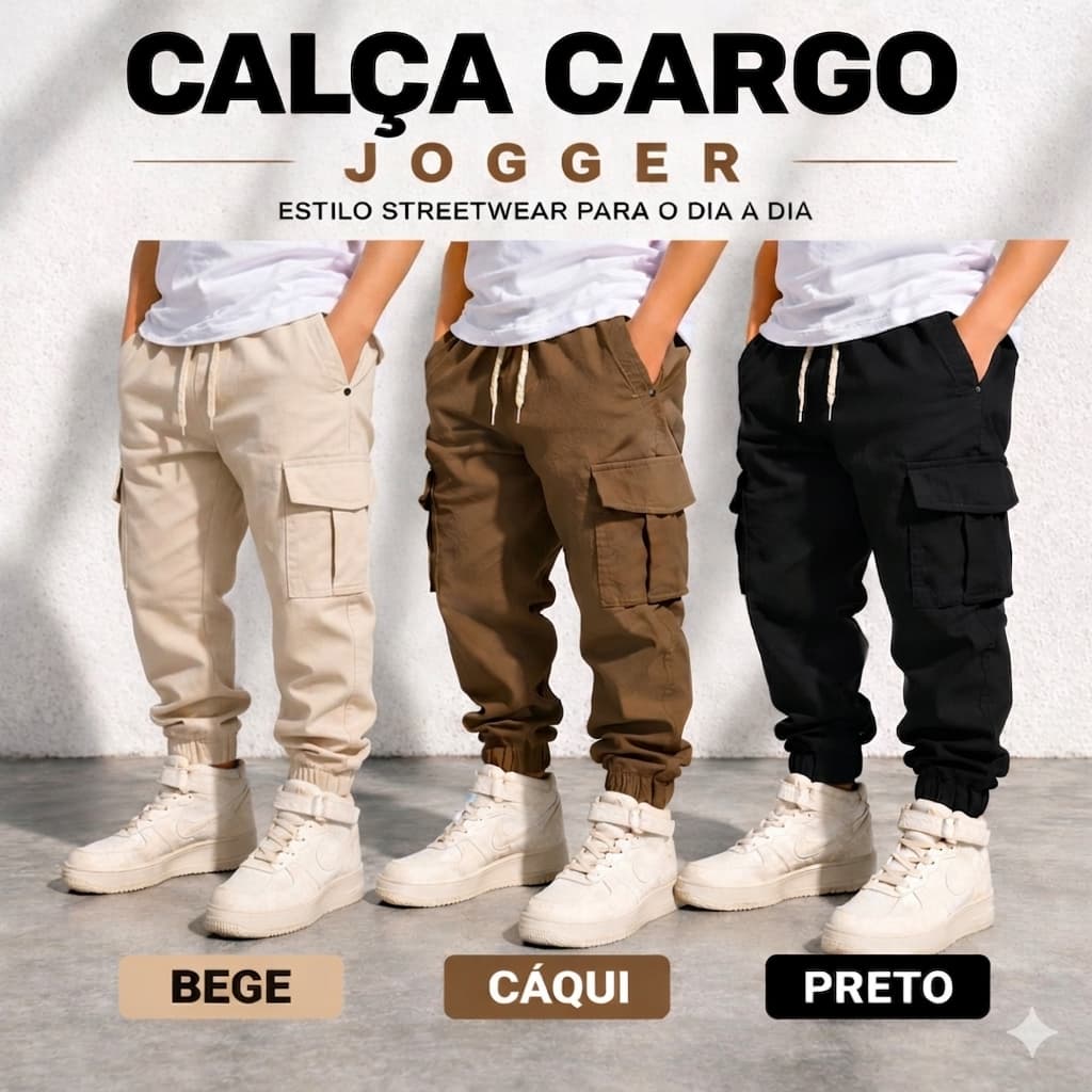 Calça Jogger Cargo Menino Sarja Infantil Juvenil Masculina OPL KIDS