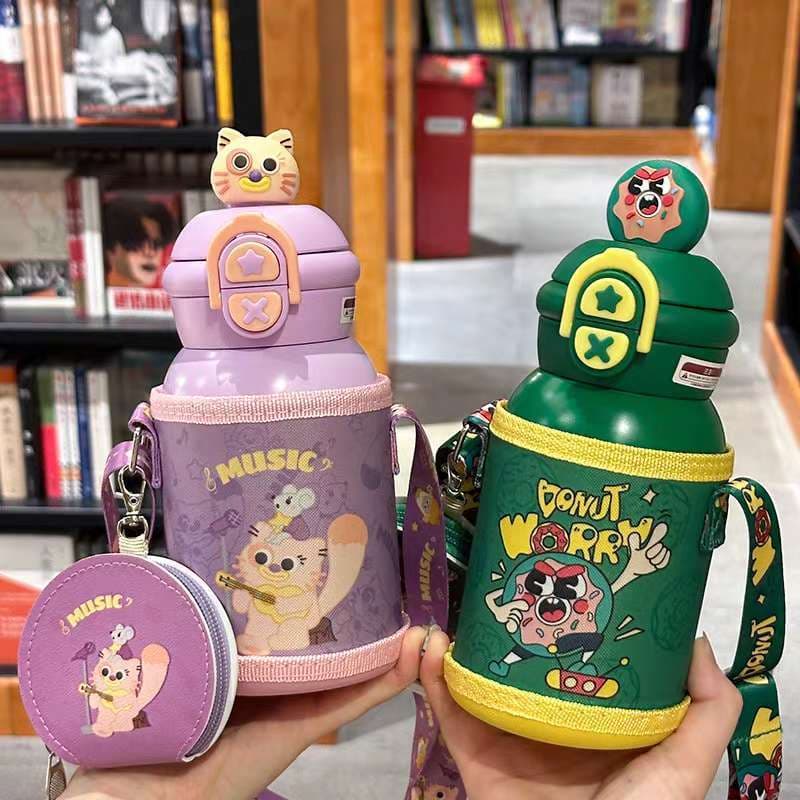 Copo térmico infantil com desenho animado fofo 450ml
