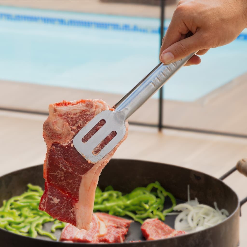 Pegador Multiuso PROFISSIONAL Em Aço Inox Escovado Para Carne Salada Hambúrguer Churrasco 27cm