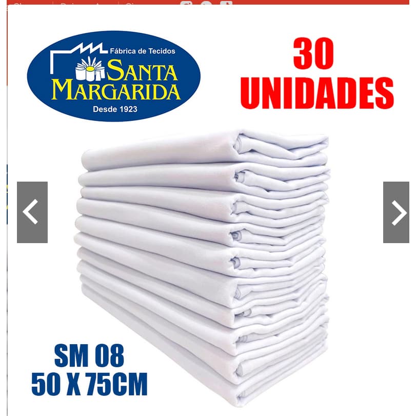 kit com 30 unidades Pano de Copa Liso Branco SM08 com Bainha 50x75 cm Pacote  Santa Margarida