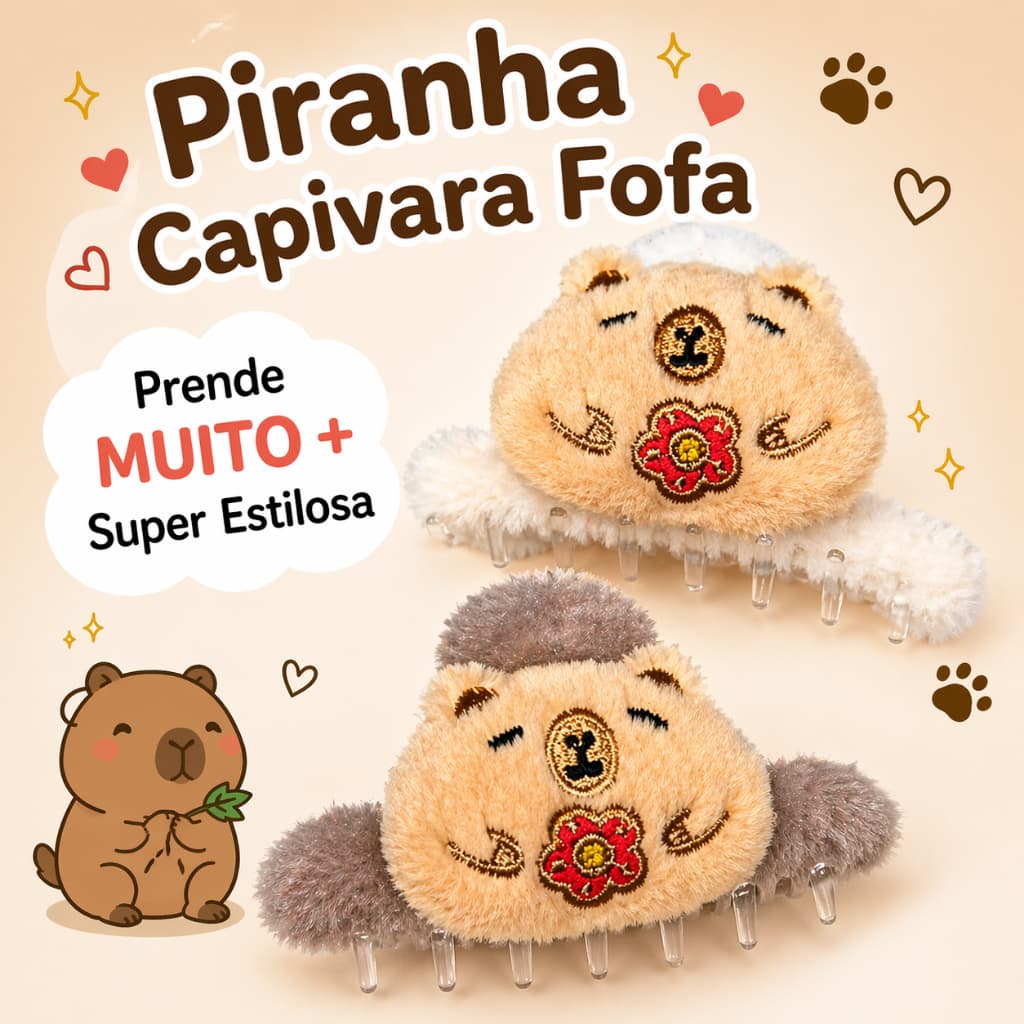 Piranha Capivara Fofa Pelúcia Prendedor Cabelo Forte Tendência TikTok Feminino