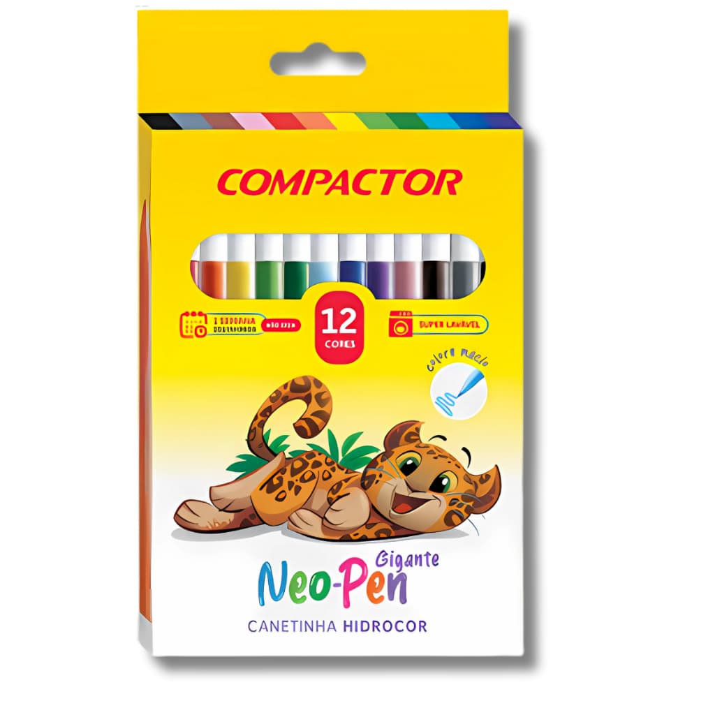 12 Canetinhas Cores Vivas Hidrográficas Neo Pen Gigante Compactor 2mm