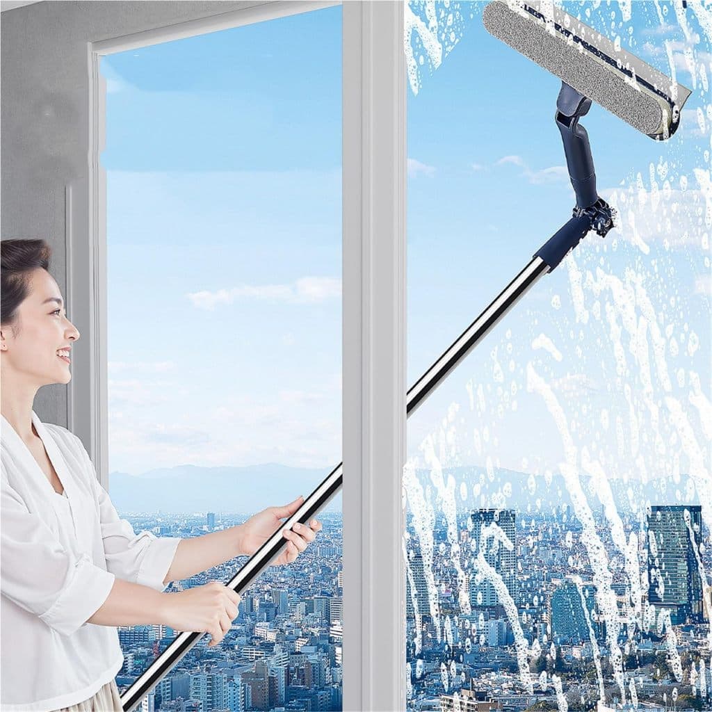 Limpador de Vidros 2 em 1 com Cabo Extensível 180° Giratório para Janelas Externas