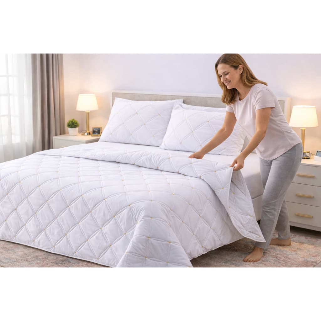 Cobre Leito Casal Branco Matelado 3 Peças Luxo com Porta-Travesseiros