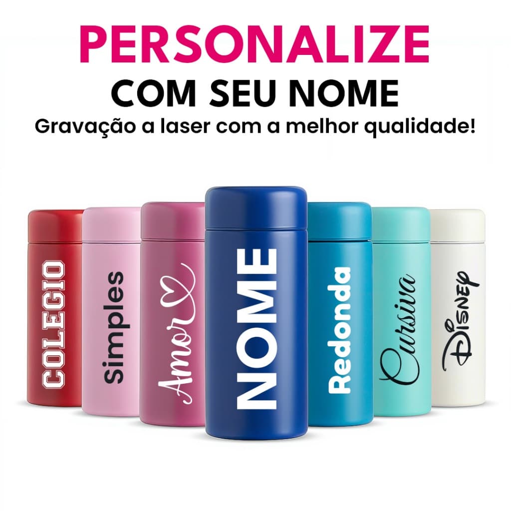 Garrafa Térmica Mini  200ml Personalizada NOME - Escola Infantil Criança Squeeze Lancheira Bolsa