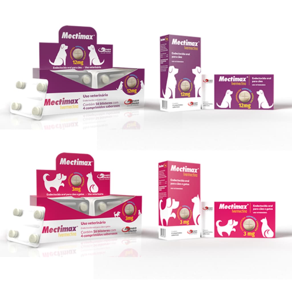 Mectimax 3Mg e 12Mg - 4 Comprimidos Antiparasitário P/ Cães E Gatos - Agener - Blister