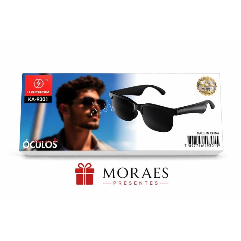 Óculos com fone Bluetooth 5.1, microfone embutido, design moderno e confortável para ouvir músicas e atender chamadas.