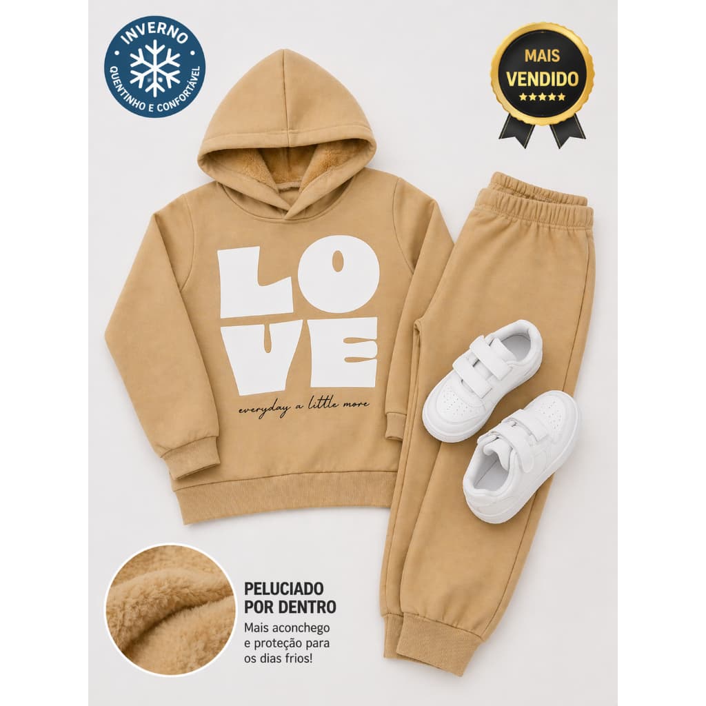 Conjunto Moletom Infantil Feminino Peluciado com Capuz – 6 ao 10