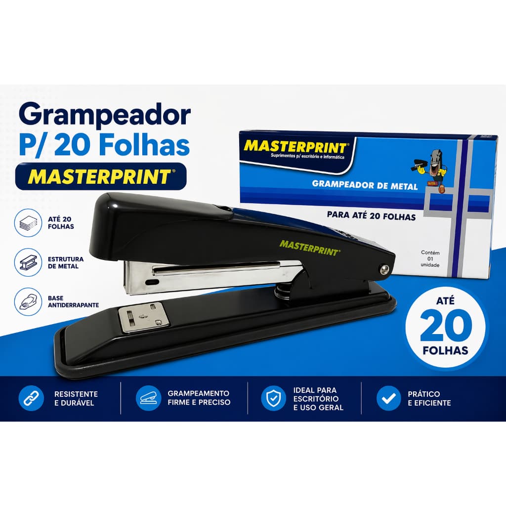 Grampeador de Papel P/20 Folhas em Metal - Masterprint