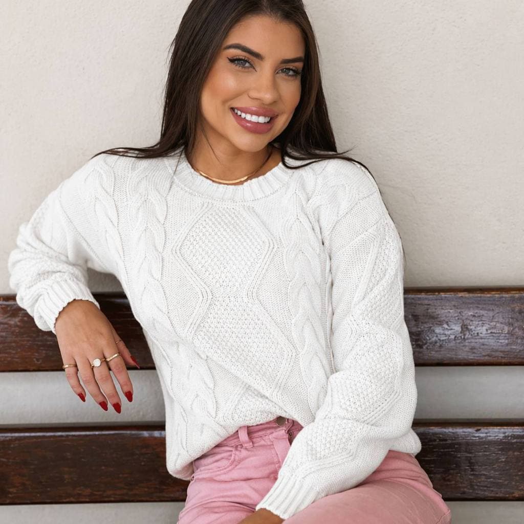 Blusa Tricô Feminina Inverno Blogueira Frio Manga Longa Tricot Lançamento Suéter Outono