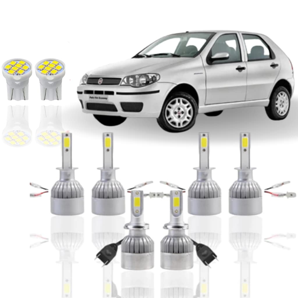 KIT Lâmpada led (Farol |Alto Baixo Milha Farolete) FIAT PALIO G1 G2 G3 G4 1996 a 2012 H1 H1 H7 T10 SUPER LED Neblina