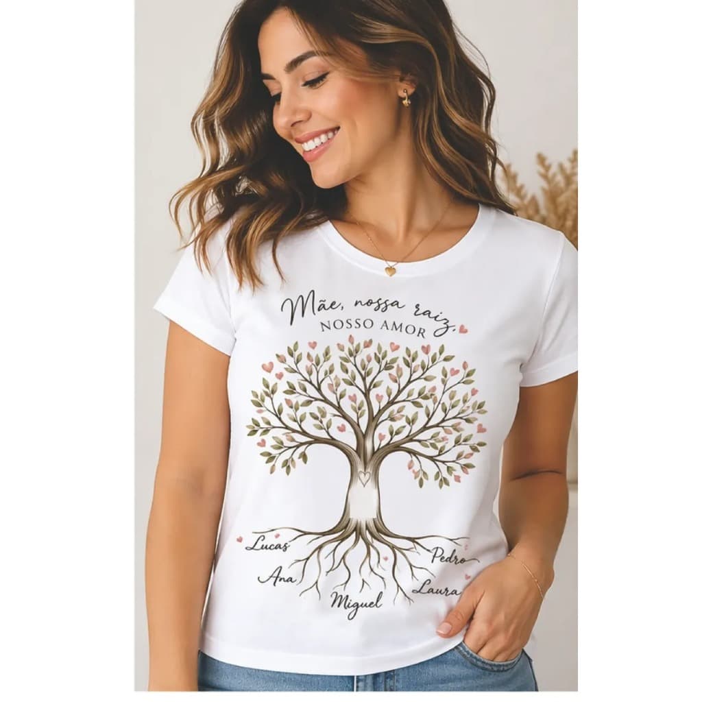 Camiseta Arvore da vida, personalizada com o nome dos filhos