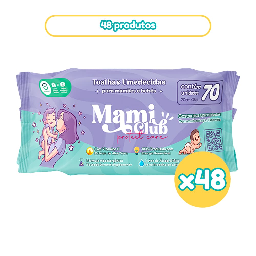 KIT 48 LENÇOS UMEDECIDOS MAMI CLUB PROTECT CARE 3.360