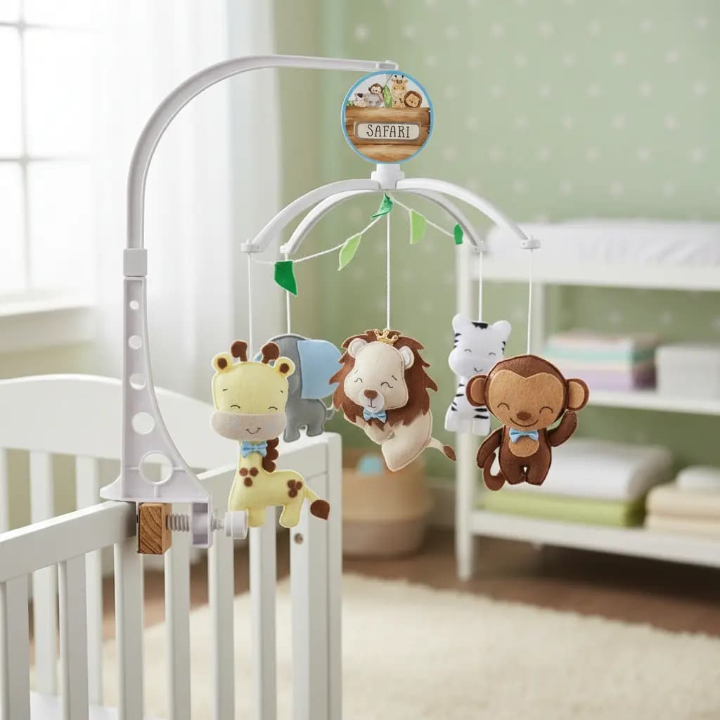 Mobile Musical e Giratório Safari Animais Brinquedo Berço Bebe