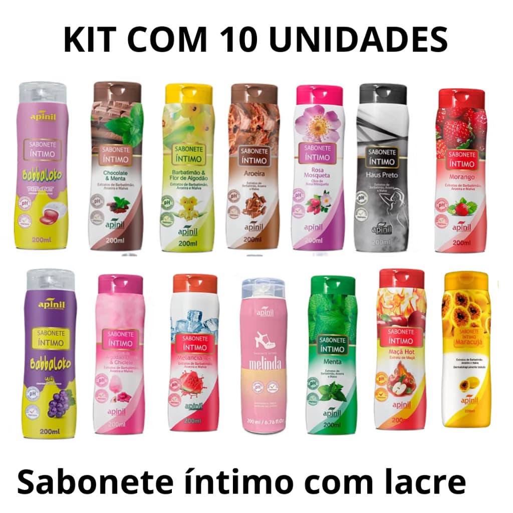 Kit 10 sabonetes liquido íntimo Apinil Higiene intima 200 ml