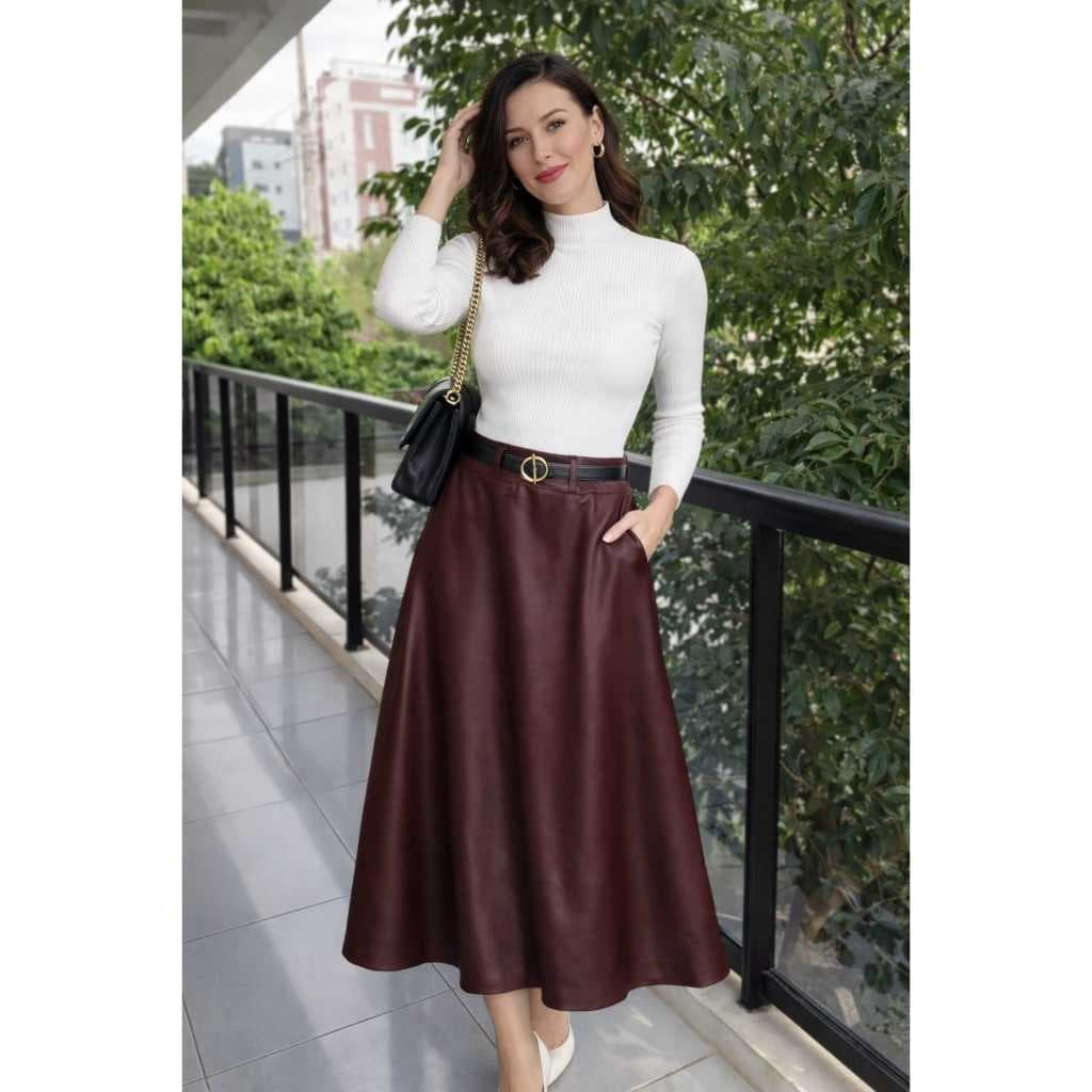 Saia Femenina Em Couro Sintetico Versatilidade e Elegancia.
