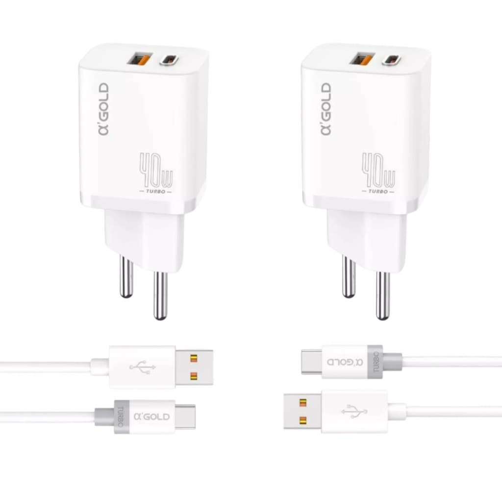 Kit 2 ou 3 Carregadores Turbo A'Gold CA42-3 40W 2 Portas USB Tipo-C Cabo USB-C