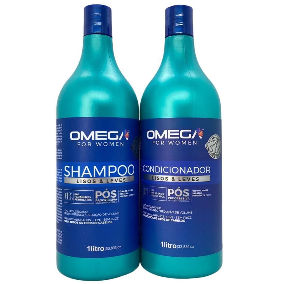 Kit Capilar Lisos e Leves Proteção Térmica Shampoo e Condicionador 1 Litro Omega Hair