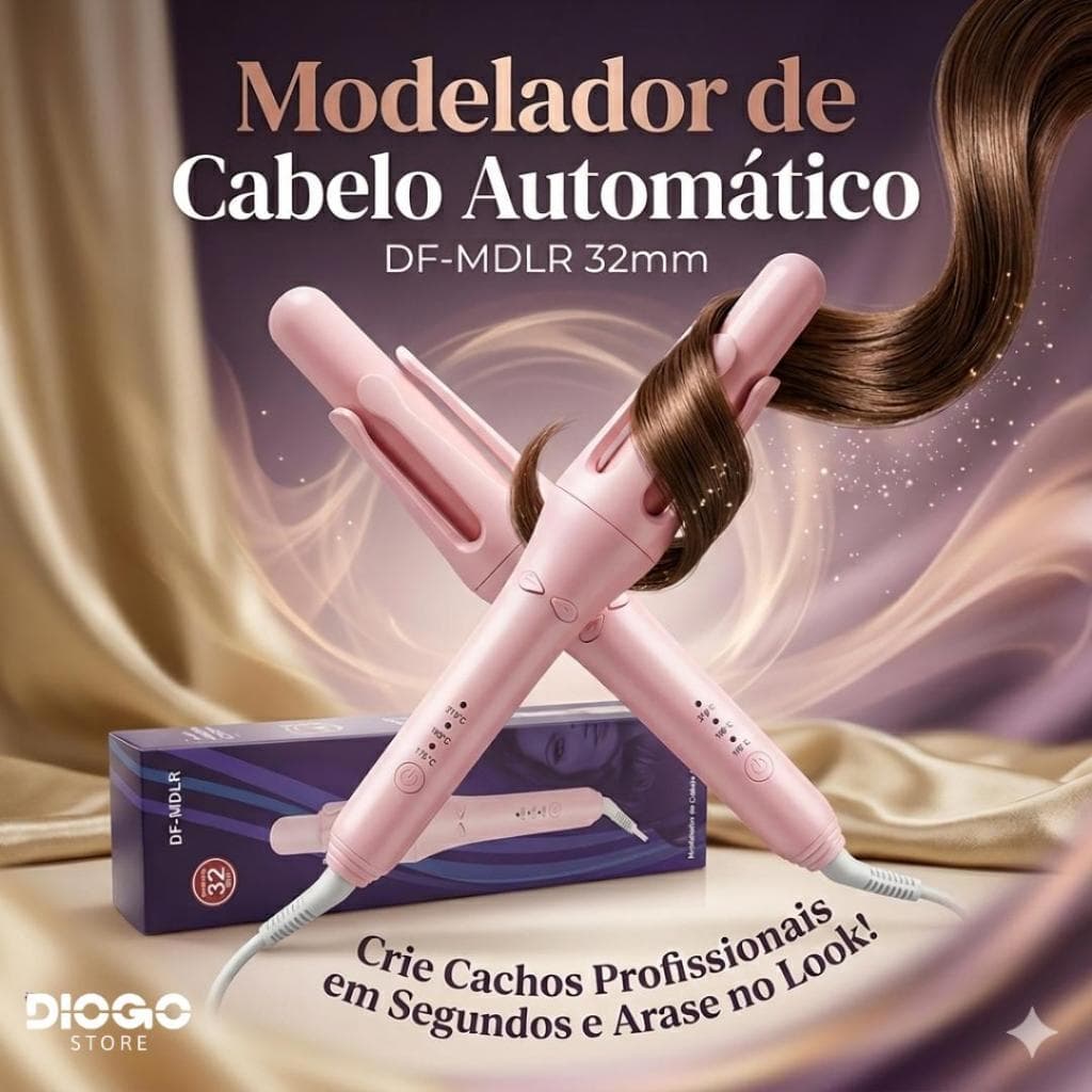 Modelador de Cachos Automático DFMDLR 32mm Bivolt 110V/220V 40W Temperatura Ajustável Profissional Enrolamento Girat´rio