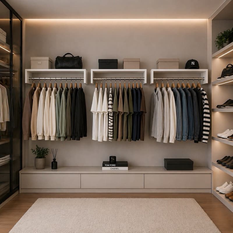 Cabideiro de Parede em MDF 60cm Branco Amadeirado Modelo Arara de Roupas Minimalista com Suporte Metálico