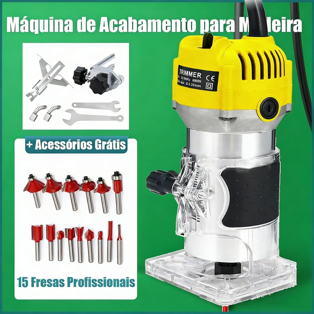 Tupia Elétrica Bivolt 800W 110V 220V Completo 15 Fresas Ferramenta para Trabalhos em Madeira
