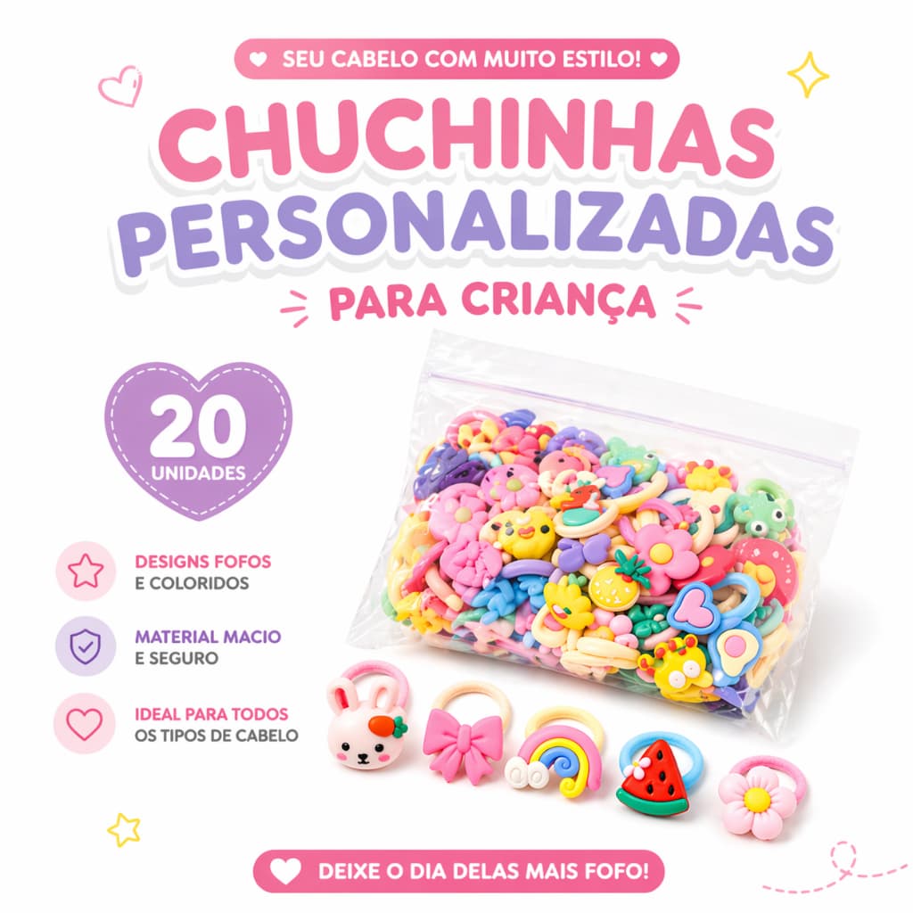 Kit 20 Chuchinhas Infantil Coloridas – Elástico de Cabelo Não Machuca Não Puxa e Não Quebra