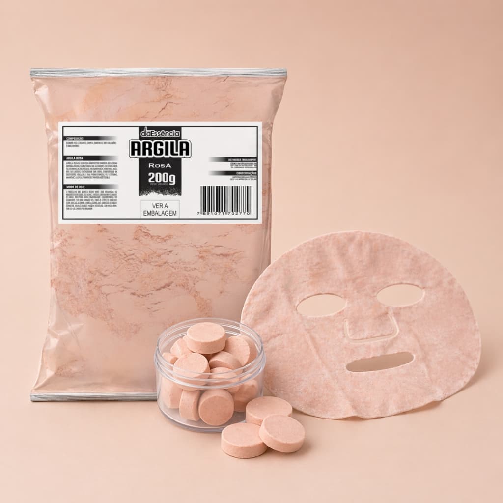 Argila Rosa 200g Mais Máscara Facial Comprimida Kit Skincare Natural Cuidado e Maciez para a Pele