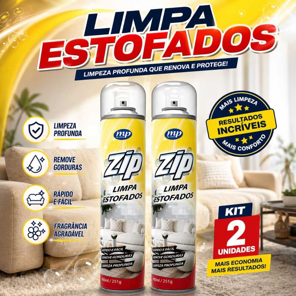 Kit Com 2 Zip Spray Espuma Limpa Estofados Banco Carros Tapetes Limpeza Rapida Limpeza  A Seco Remove Gorduras 300 mL
