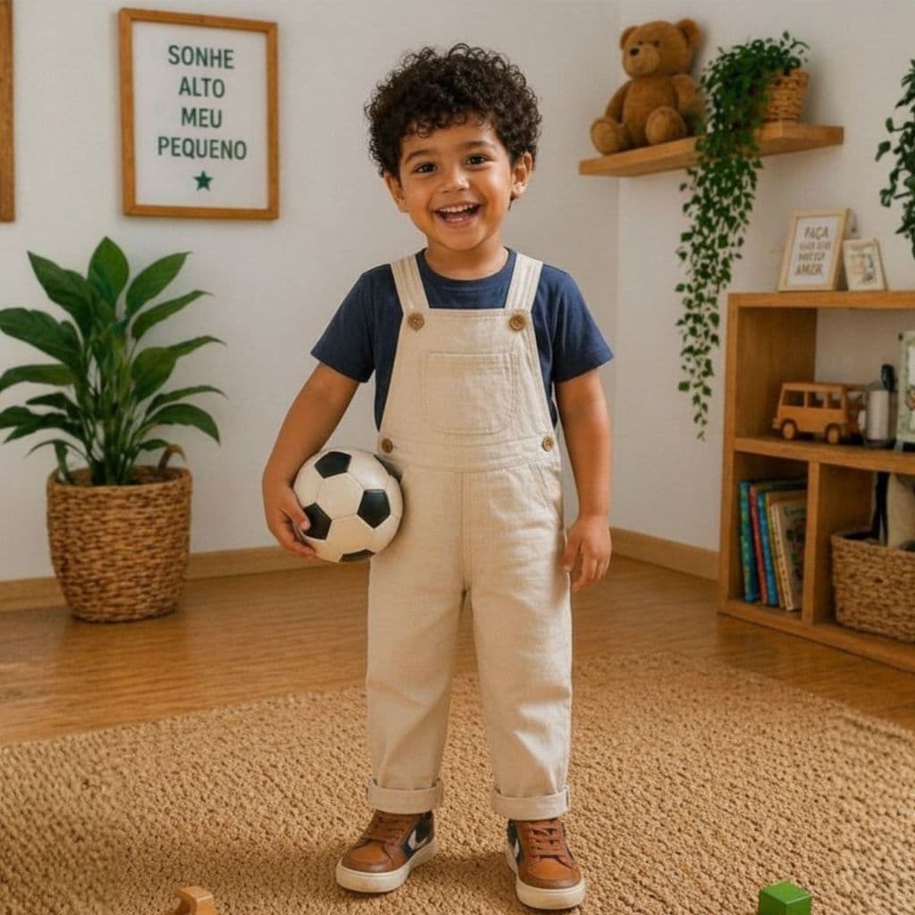 Macacão Jardineira Calça Jeans Infantil Menino com bolso 1 A 3 Anos