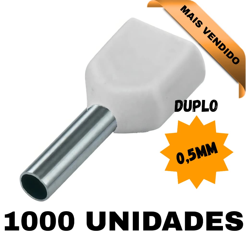 Kit 1000 Terminal Ilhós Duplo Pre Isolado 0,5mm Branco