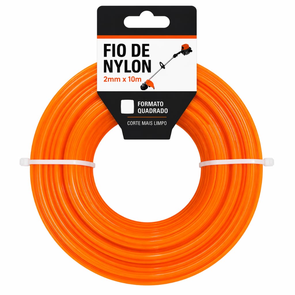 Fio de Nylon Quadrado 2mm 10m / 30m Laranja Alta Resistência Para Roçadeira, Cortador De Grama