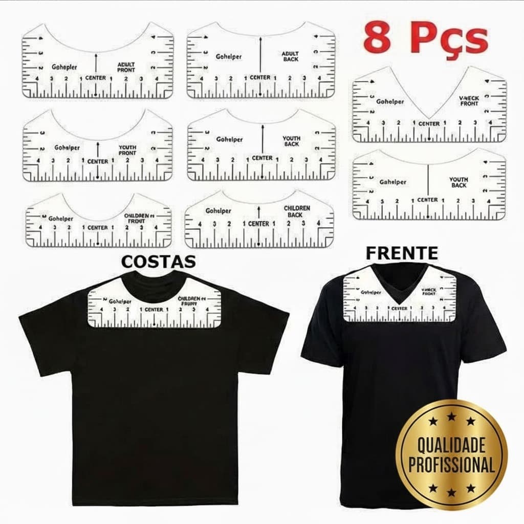 8 Pçs Réguas Guia de Alinhamento Golas Camisa Molde Centralização Ferramenta de Costuras gabarito Modelagem e Sublimação