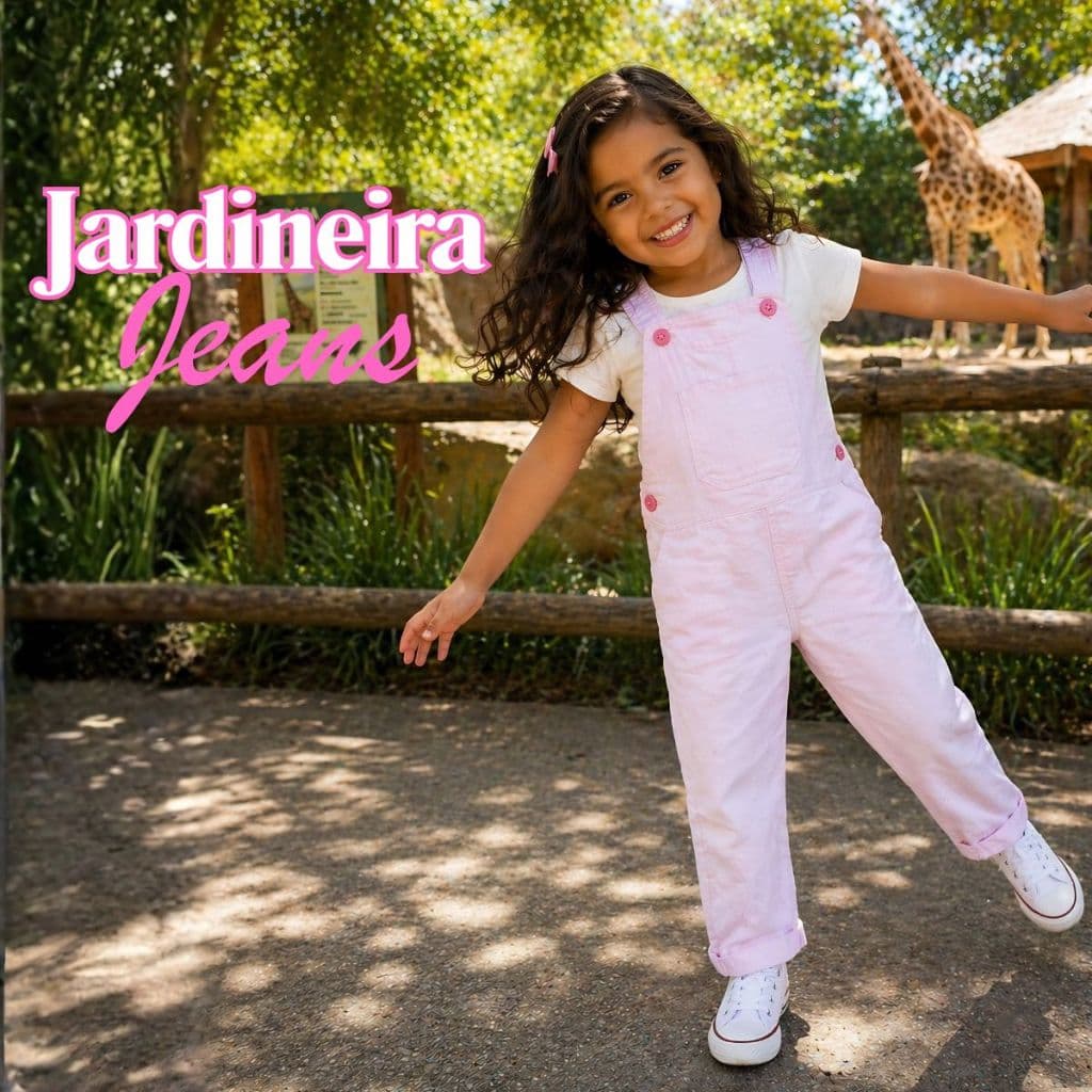 Macacão Jardineira Jeans Calça Infantil Menina 1 A 3 Anos