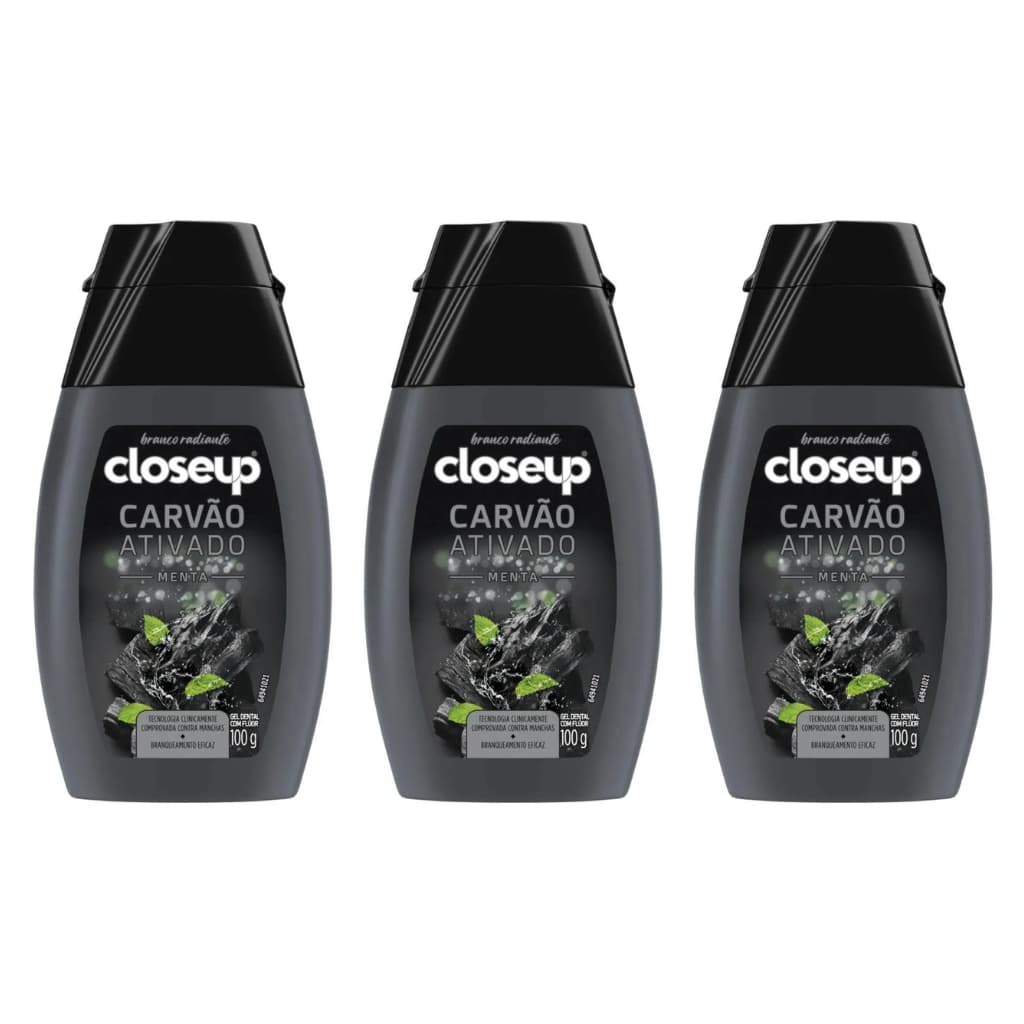 Kit 03un Creme Dental Em Gel Close Up Carvão Ativado Menta 100g