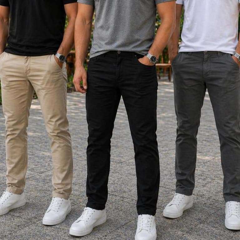 Kit 3 Calças Sarja ou Alfaiataria Bolso Tradicional e Faca 38 a 48 Social e Casual Slim Fit 2 Modelos De Calça