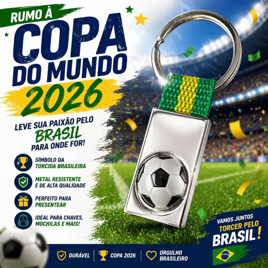 Chaveiro Brasil Futebol Metal Resistente Torcida Acessório Chaves Mochila