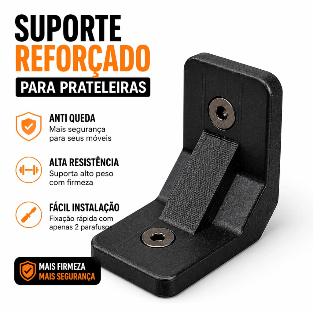 Suporte Reforçado para Prateleira 90° | Cantoneira Forte Anti Queda para Móveis