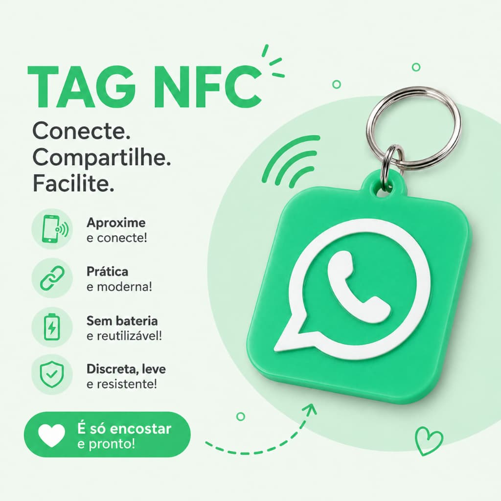 Chaveiro NFC WhatsApp Programável | Encoste e Abra Conversa | Tag NFC Rápida e Prática