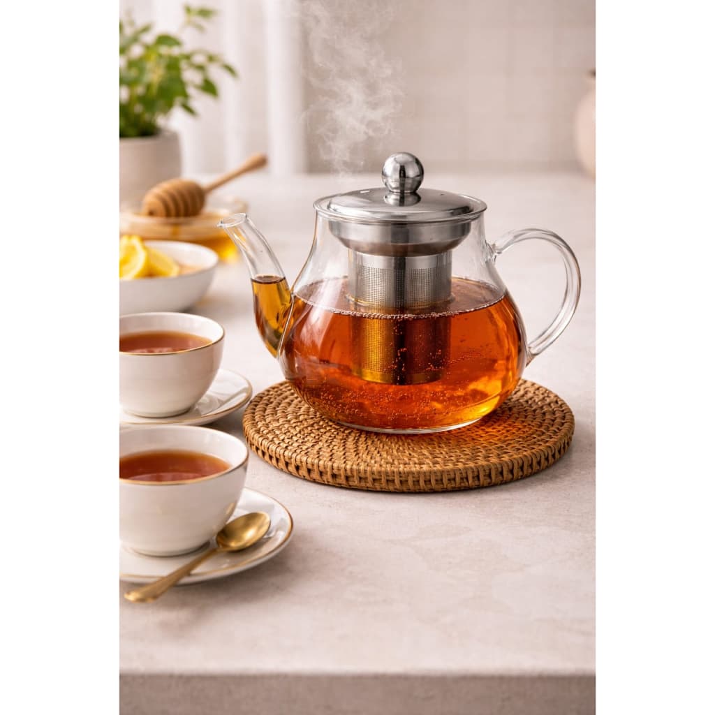 Chaleira De Vidro Borossilicato 600ml Infusor Inox Removível Bule Gourmet