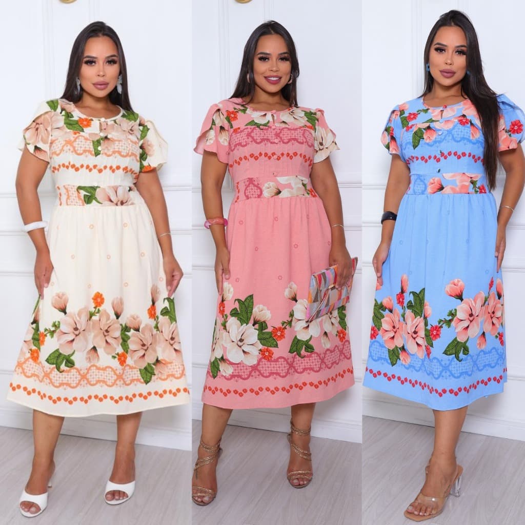 Vestido midi feminino tecido duna estampada forrado laxtex casual G GG