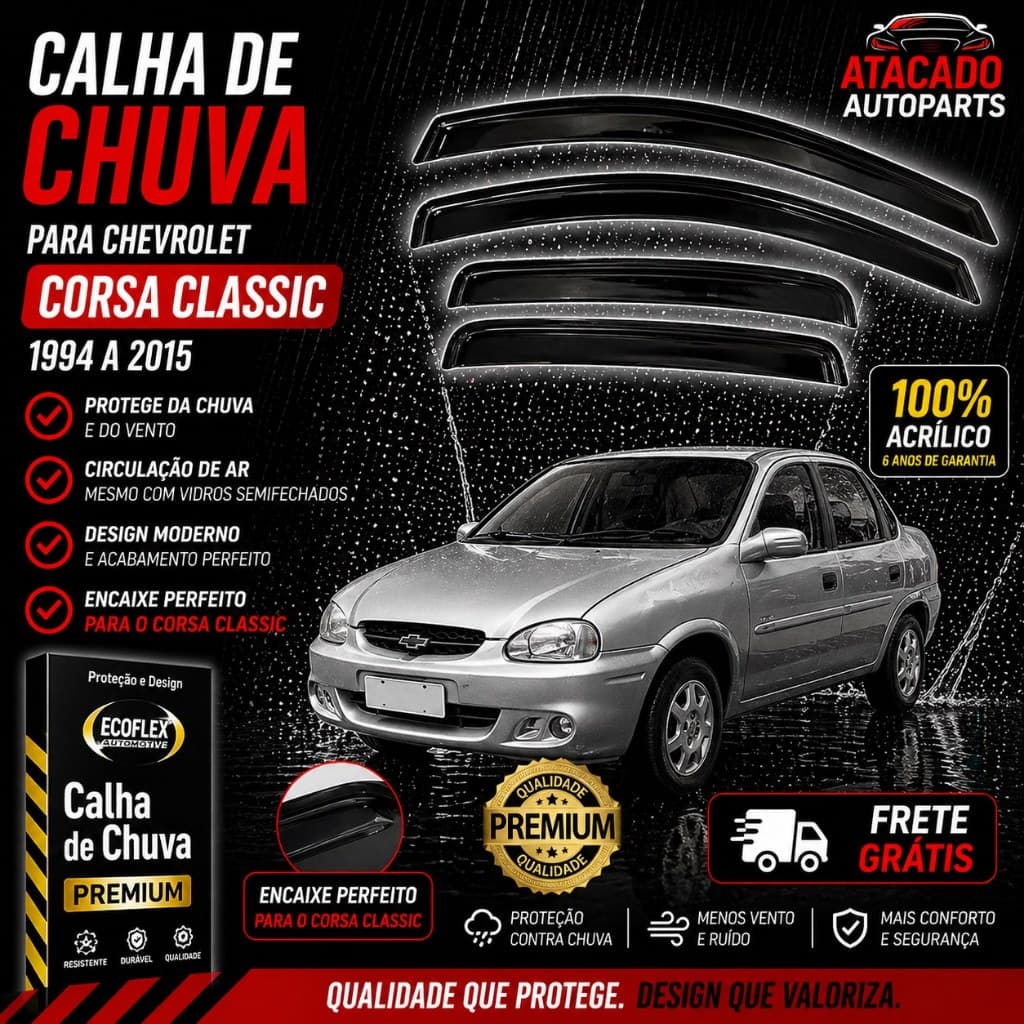 Defletor Calha de Chuva Corsa Classic 1994 a 2015 4 Portas Ecoflex
