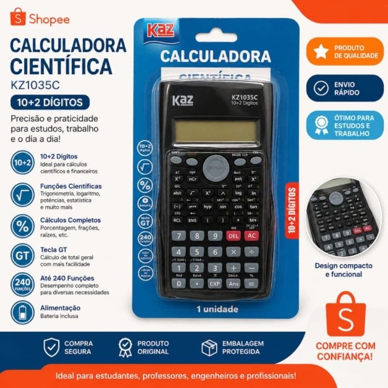 📌 Calculadora Científica Kaz KZ1035C 10+2 Dígitos – Compacta e Completa