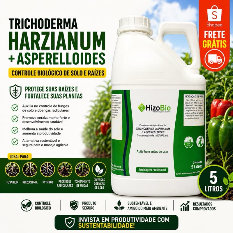 Trichoderma Harzianum + Asperelloides 5 Litros Controle Biológico Raízes e Solo