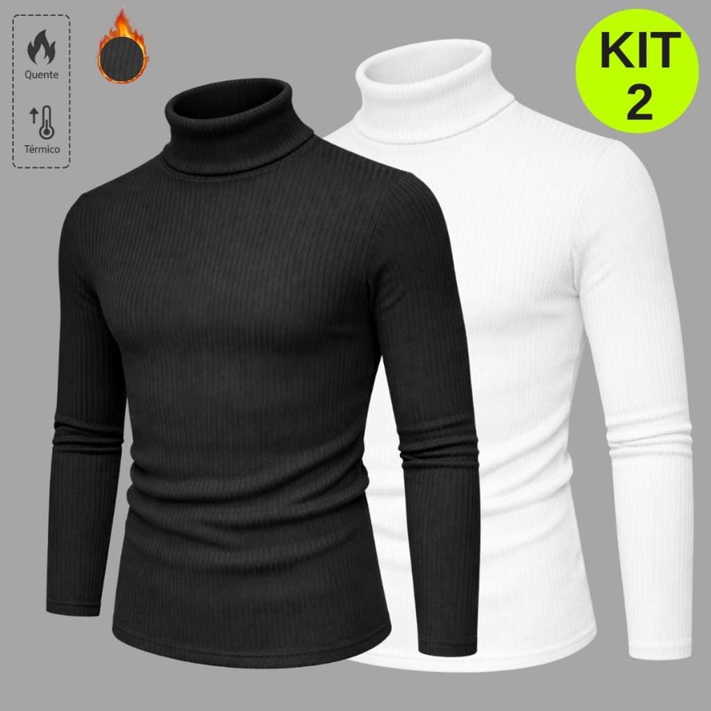 Kit 2 Camisa Cacharrel Masculina Gola Alta Manga Longa Camiseta