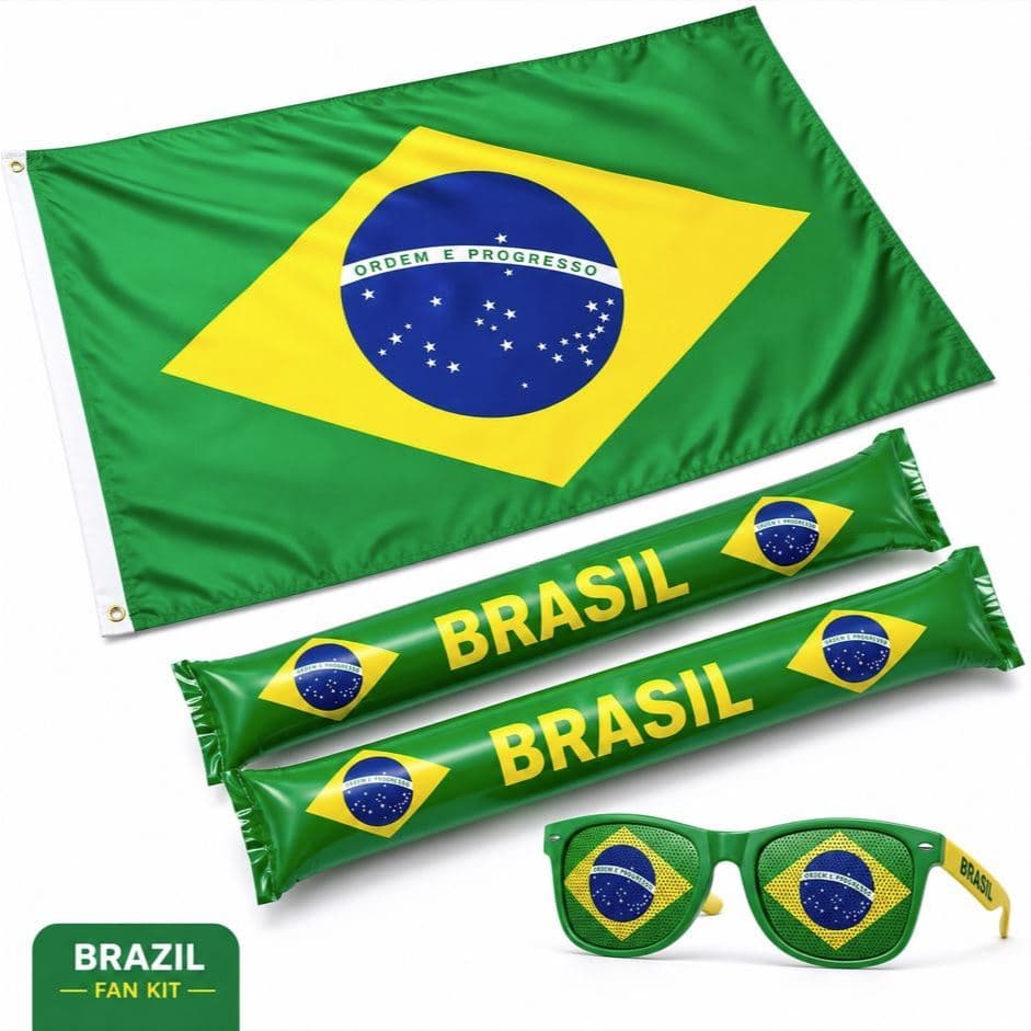 Kit Torcedor Brasil Completo Bandeira Óculos Bastão Copa Futebol