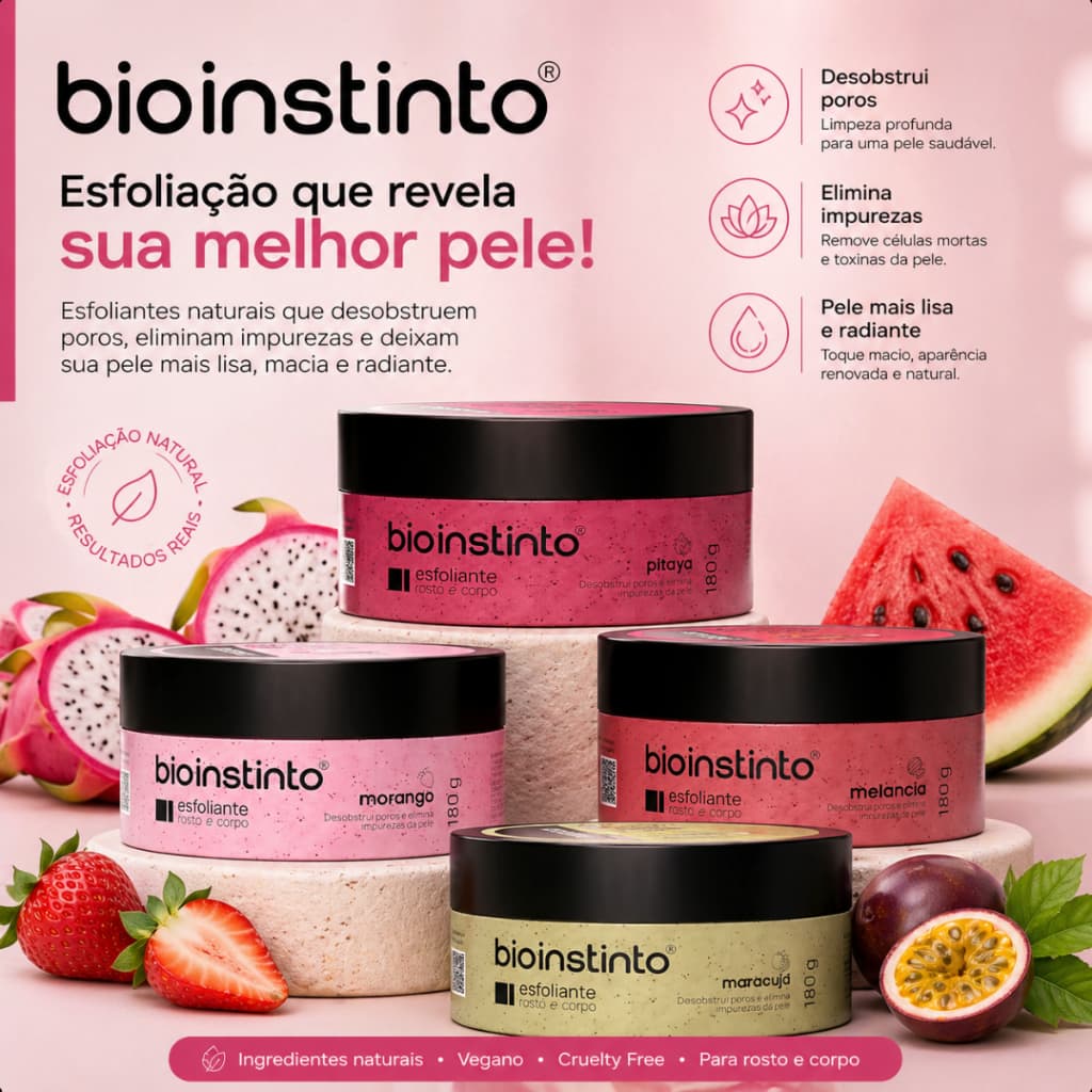 Kit 3 Esfoliante Corporal Facial Com Colágeno 180g Bio Instinto Para Rosto e Corpo Banho Premium