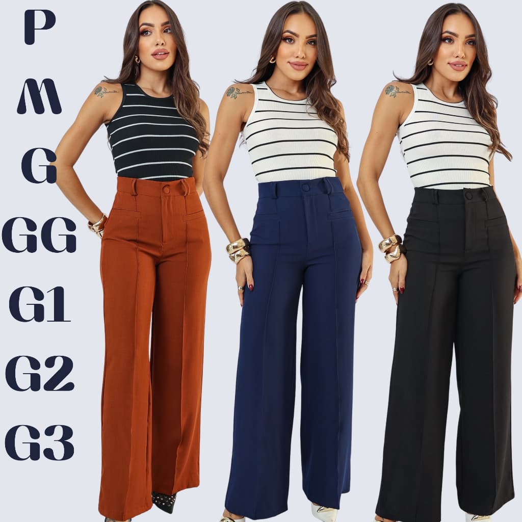 Calça Pantalona Luiztwill Wide Leg Premium com Bolsos Na Frente Tendencia 2025