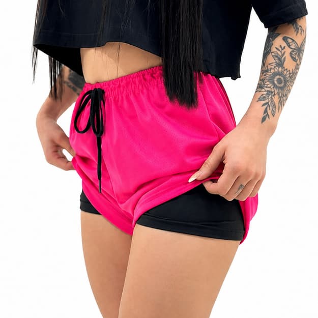 Shorts Dry Fit  Compressão 2 em 1 Feminino para Academia Corrida Treino Bermuda